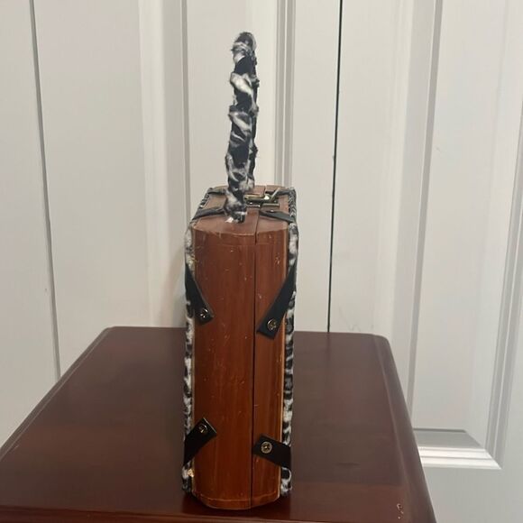 Handmade Upcycled Cigar Box Leopard Print Women's Top Handle Bag Vintage - Picture 10 of 11